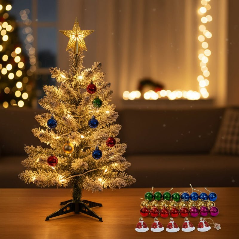 JOLLYBRIGHT – Pre-decorated Table Christmas Tree (60 cm) with Complete Ornament Set