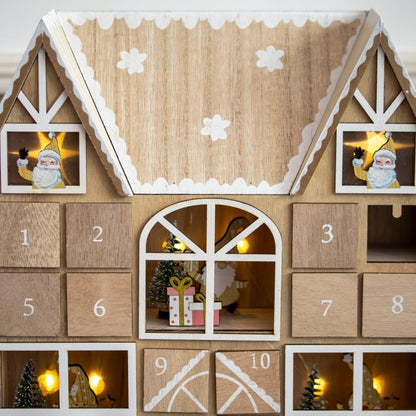XMASCOTTAGE – Illuminated Wooden Advent Calendar for Festive Home Decor
