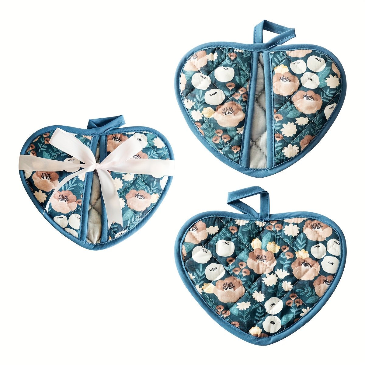 WARMHEART – Heat-resistant heart-shaped pot holders in floral vintage design