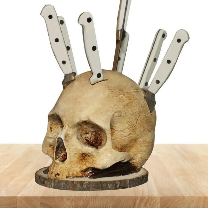 Gothic Skull Knife Holder - Handmade knife holder with skull design for up to 7 knives