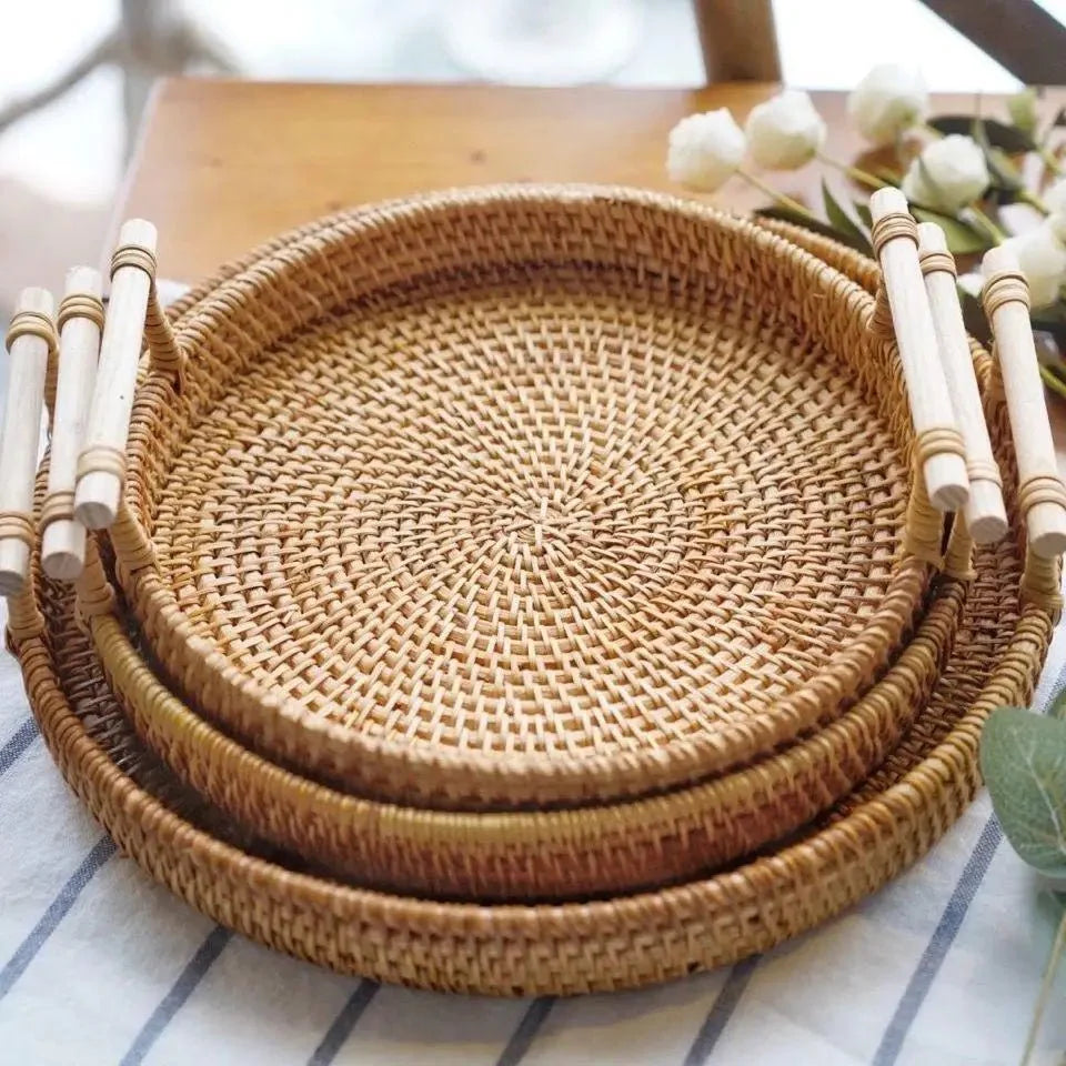 LANDKORB – Handwoven Rattan Tray & Storage Basket with Lid