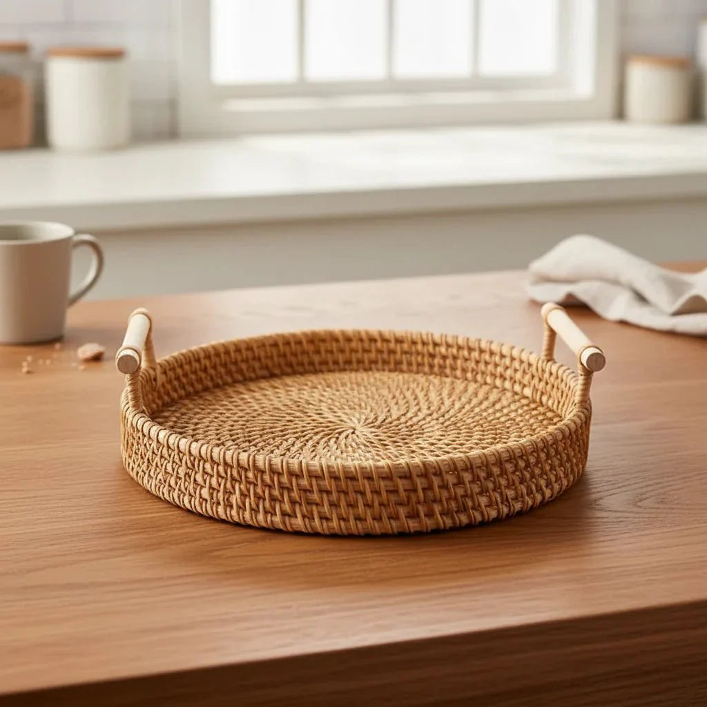 LANDKORB – Handwoven Rattan Tray & Storage Basket with Lid
