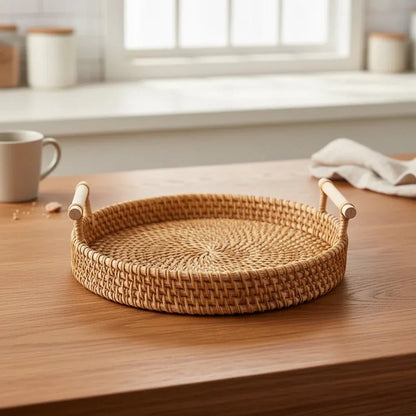 LANDKORB – Handwoven Rattan Tray & Storage Basket with Lid