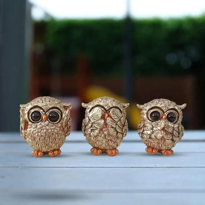 Gold owl decorative statue - Hand-carved & nostalgic for your home