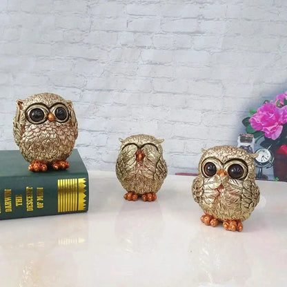 Gold owl decorative statue - Hand-carved & nostalgic for your home