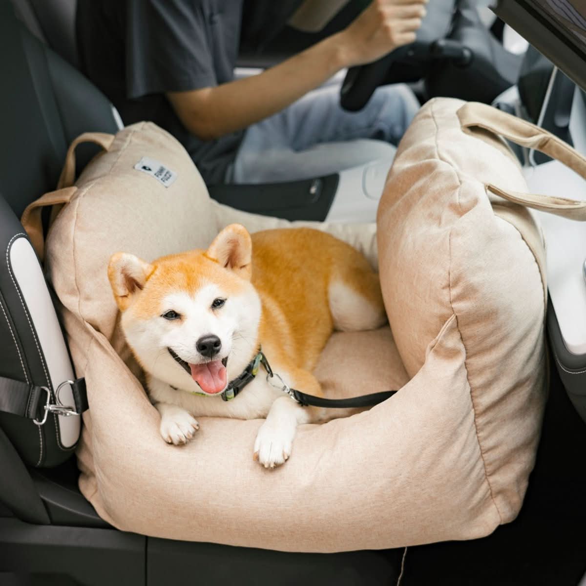 ComfyRide Dog Seat - Dog seat bed with safety belt & non-slip base for car & home