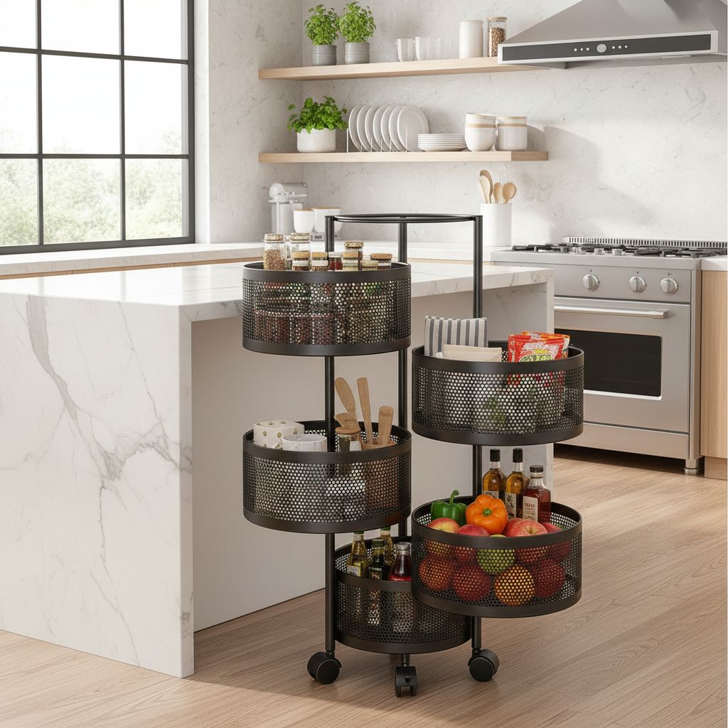 VESTRA 360° Rotating Floor Shelf – Kitchen & Pantry Storage Organizer