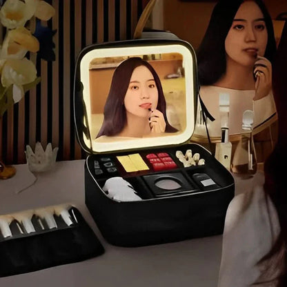 Mirrorglam - Make-up bag with LED mirror - Portable make-up bag with light & storage space for perfect styling on the go