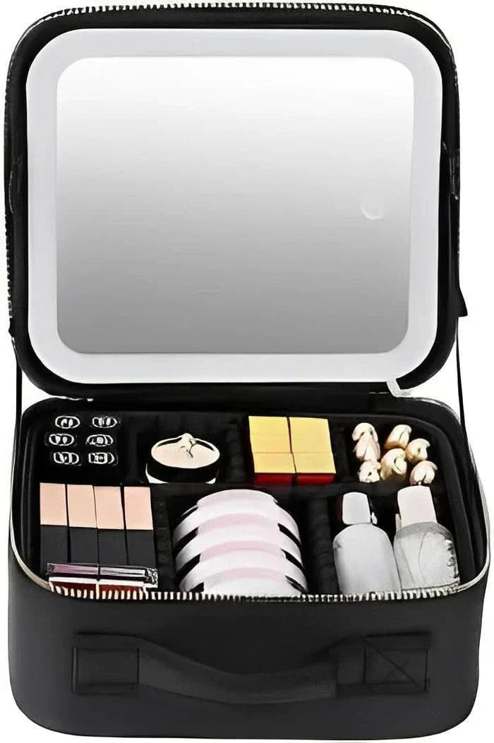 Mirrorglam - Make-up bag with LED mirror - Portable make-up bag with light & storage space for perfect styling on the go