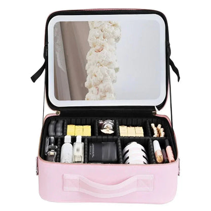 Mirrorglam - Make-up bag with LED mirror - Portable make-up bag with light & storage space for perfect styling on the go