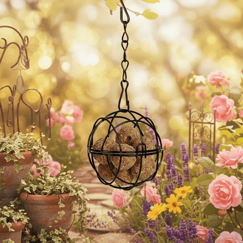 SUETLOCK – metal titmouse suet ball dispenser, squirrel-proof for outdoor feeding in the garden