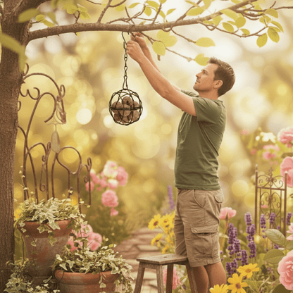 SUETLOCK – metal titmouse suet ball dispenser, squirrel-proof for outdoor feeding in the garden