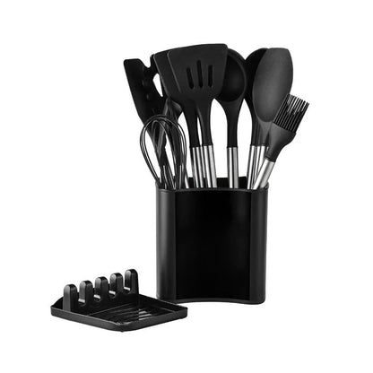 UTENSIVIA – Heat-resistant 11-piece kitchen tool set with wood handle look