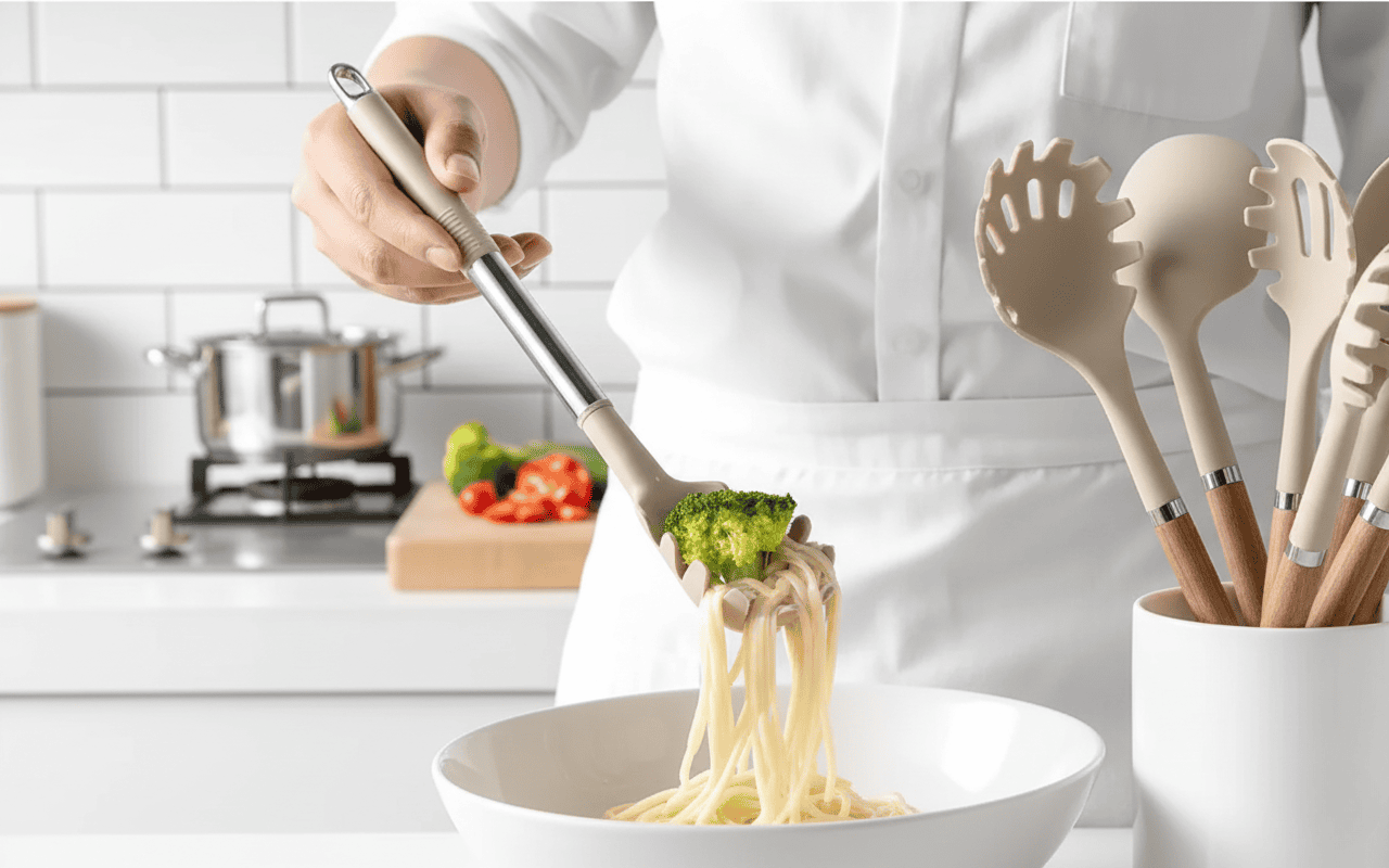 UTENSIVIA – Heat-resistant 11-piece kitchen tool set with wood handle look