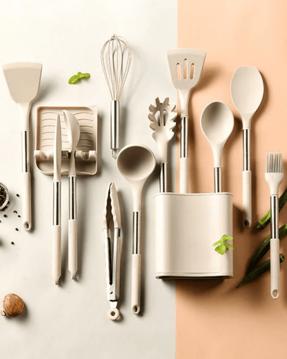 UTENSIVIA – Heat-resistant 11-piece kitchen tool set with wood handle look