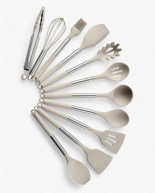 UTENSIVIA – Heat-resistant 11-piece kitchen tool set with wood handle look