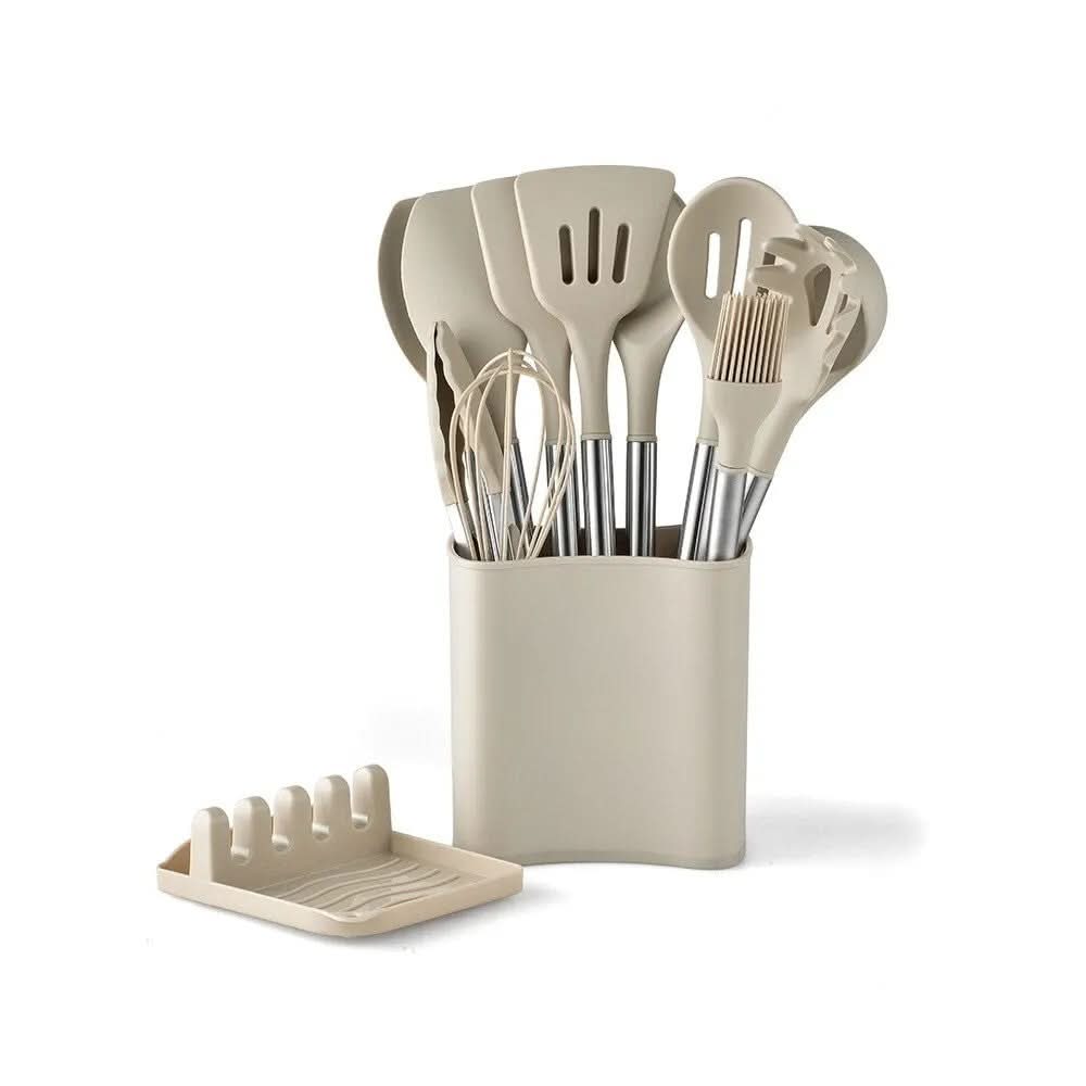 UTENSIVIA – Heat-resistant 11-piece kitchen tool set with wood handle look