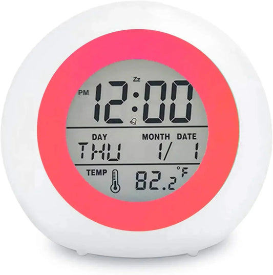 KIDDOALERT – Children's Alarm Clock with 7-Color Night Light & Snooze Function for Healthy Sleep Behavior