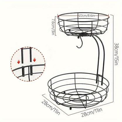 FRUCTARA – 2-Tier Fruit Basket with Banana Holder for Stylish Kitchen Organization