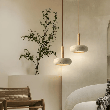 TranquilHalo – LED Retro Ceiling Light made of Wood & Stone for a calming ambiance