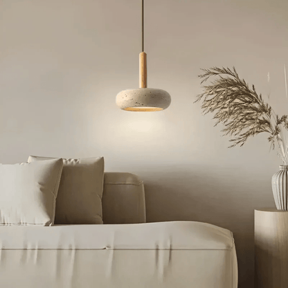 TranquilHalo – LED Retro Ceiling Light made of Wood & Stone for a calming ambiance