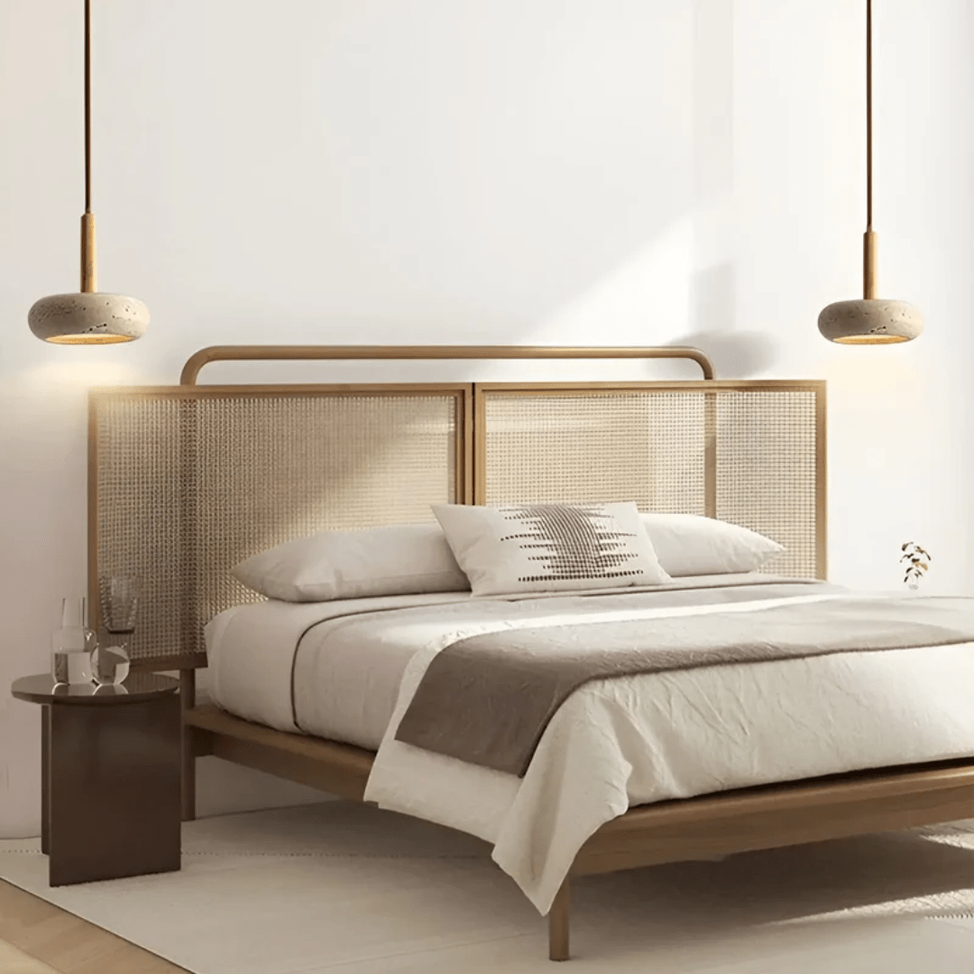 TranquilHalo – LED Retro Ceiling Light made of Wood & Stone for a calming ambiance