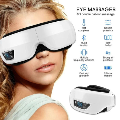 Eyeglow Smart 6D eye massager - air pressure, heat & vibration massage with Bluetooth & folding function