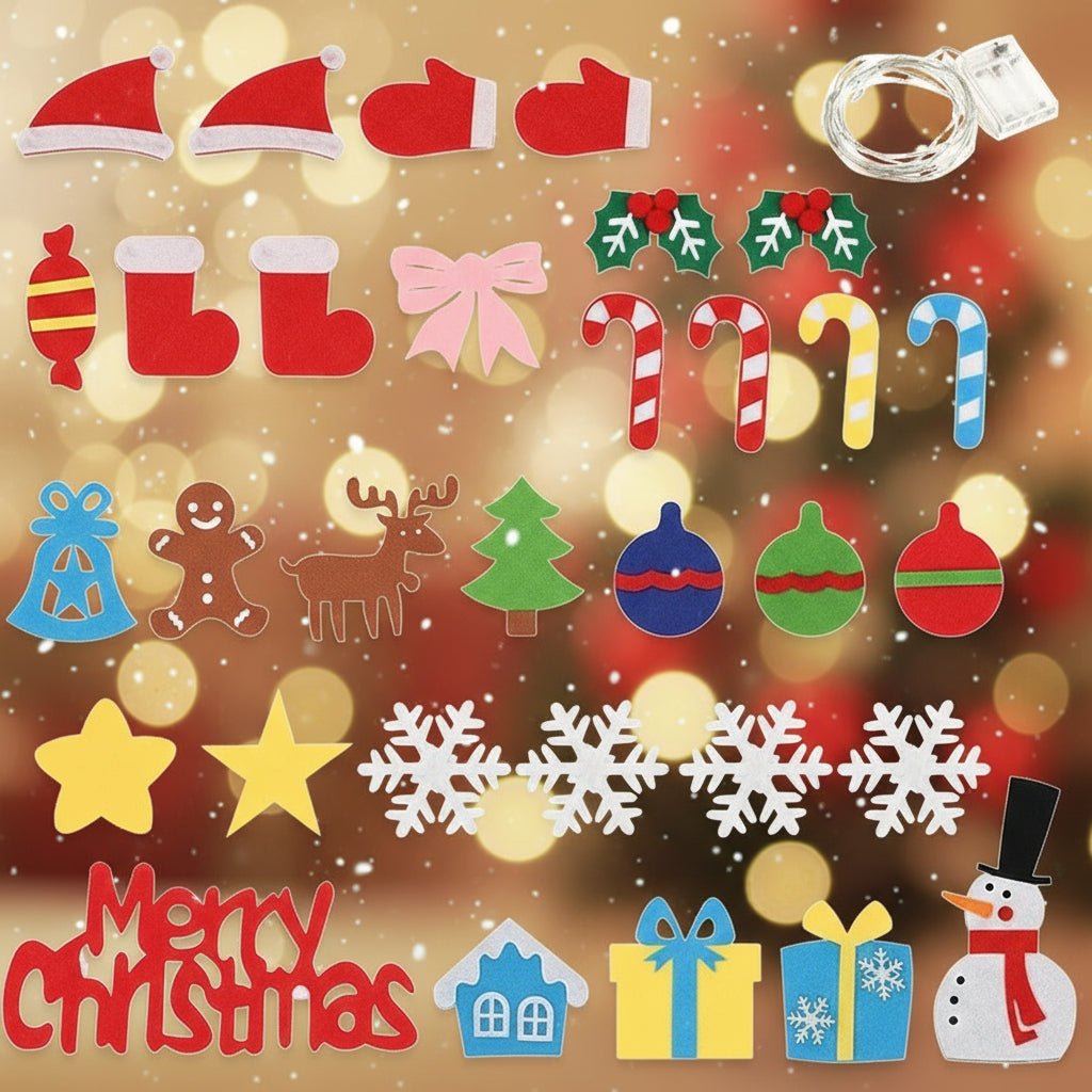FILZTWINKLE – Interactive Felt Wall Tree with LED Lights and 30+ Ornaments