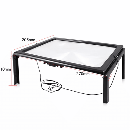 TEXTDESK – Foldable 3x Table Magnifier with LED Lighting for Hands-Free Reading
