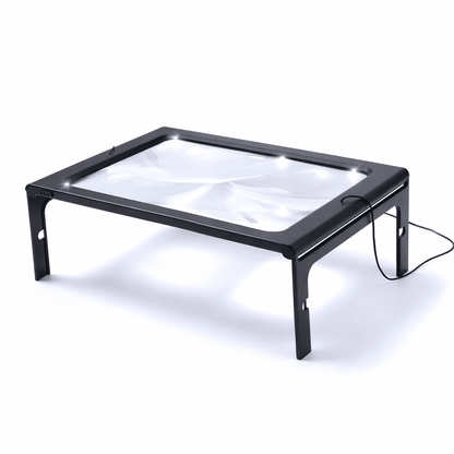 TEXTDESK – Foldable 3x Table Magnifier with LED Lighting for Hands-Free Reading