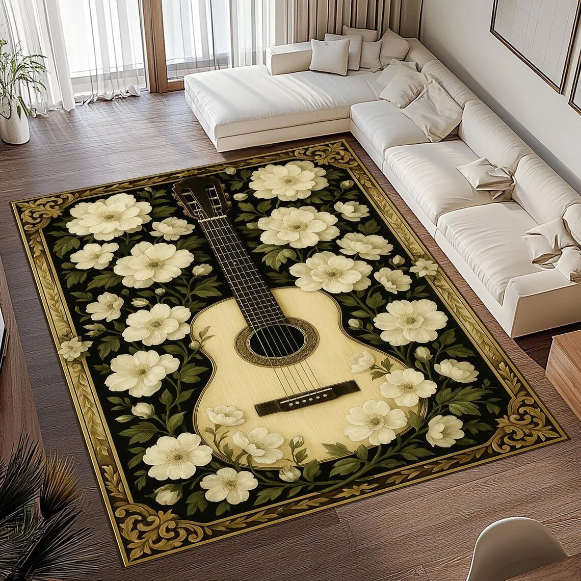 SOFTVINTAGE – Vintage Guitar Print Area Rug made of Soft Flannel Non-Slip for Home Decor