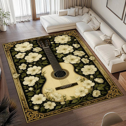 SOFTVINTAGE – Vintage Guitar Print Area Rug made of Soft Flannel Non-Slip for Home Decor