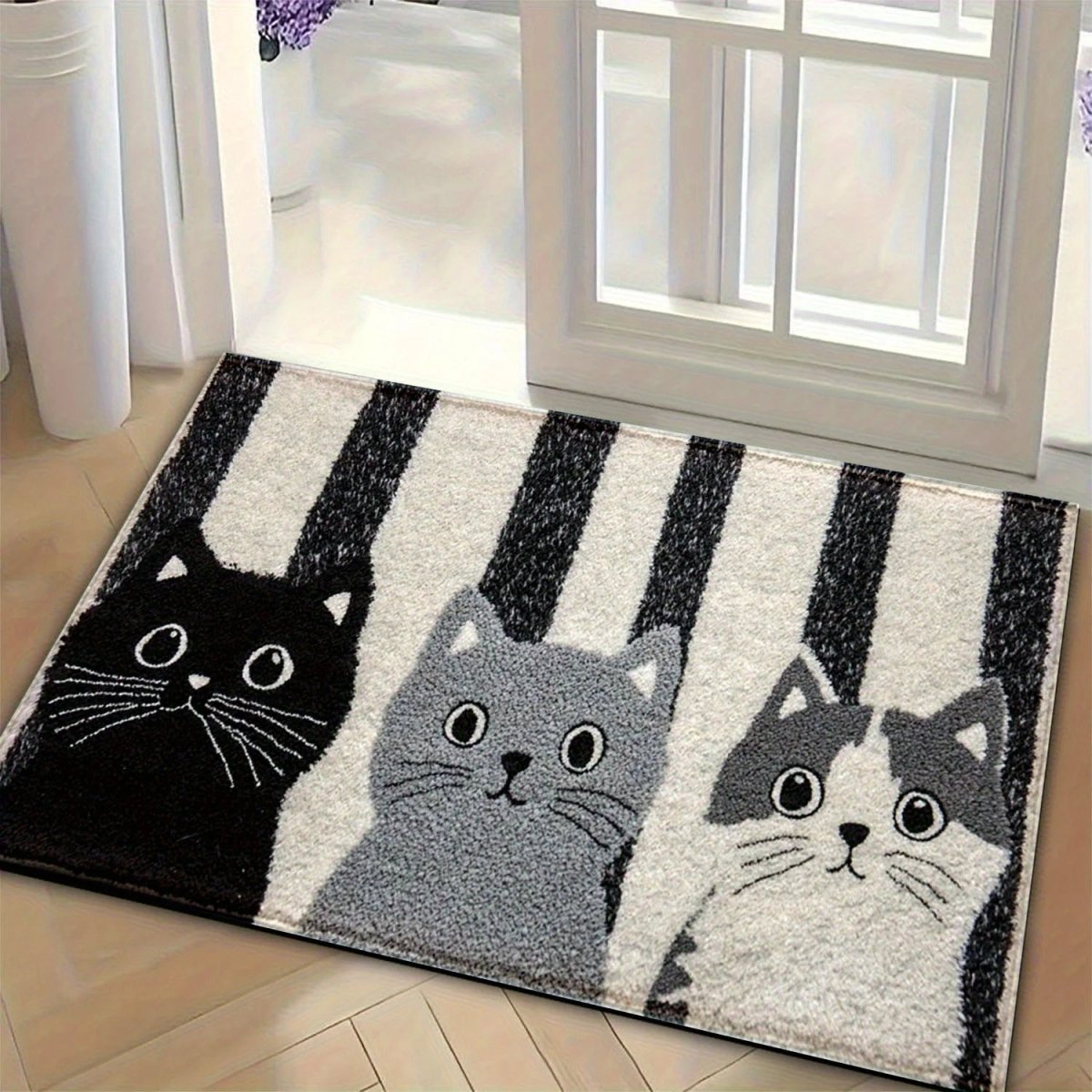 MIAUMAT – Striped Cartoon Cat Doormat for Indoor and Outdoor Use