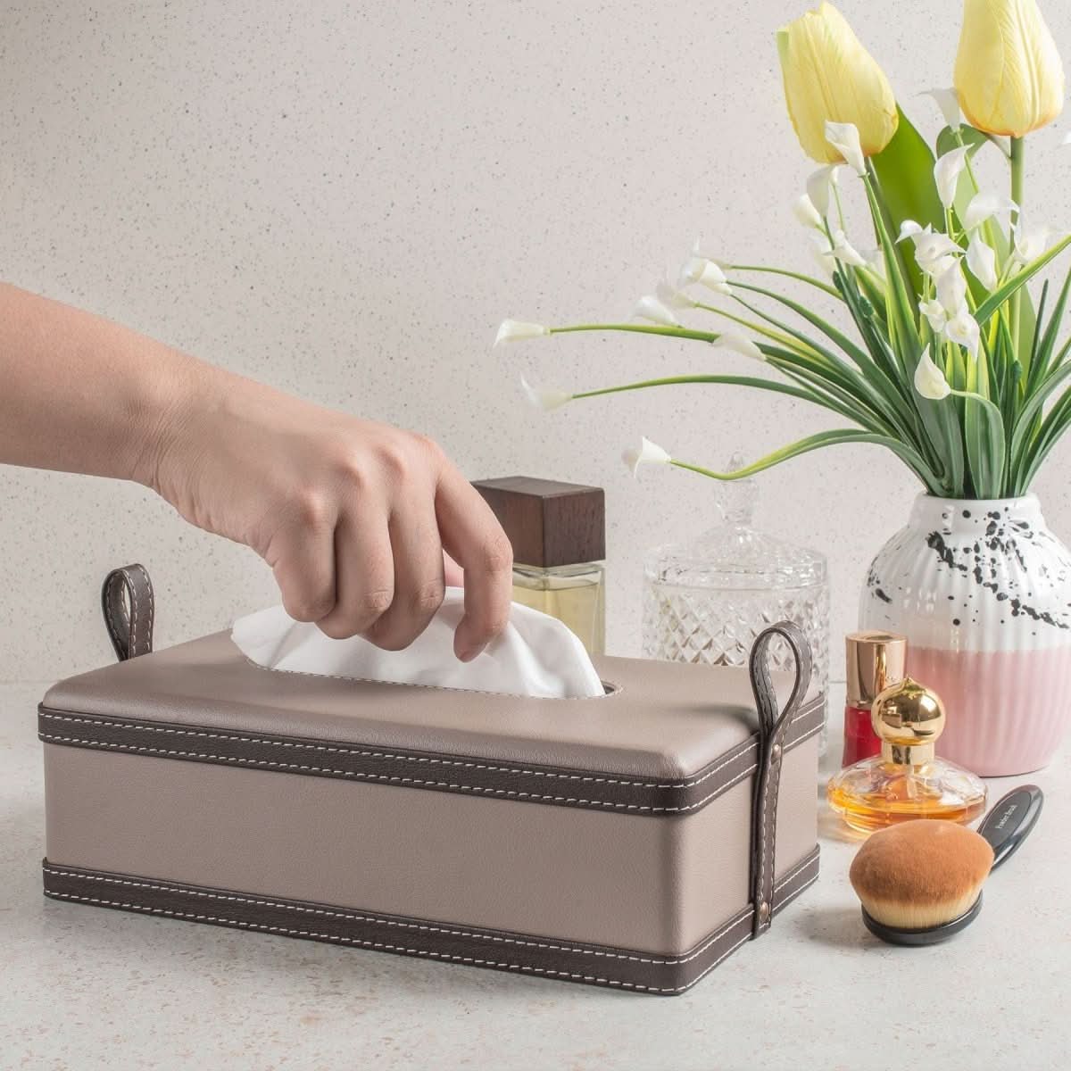 Maison Verel Leather Box | Handmade Tissue Holder | Luxurious Design Made of Faux Leather | For Home, Office & Car