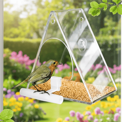 TRIFEED – Acrylic bird feeder for outdoors, triangular wind protection design