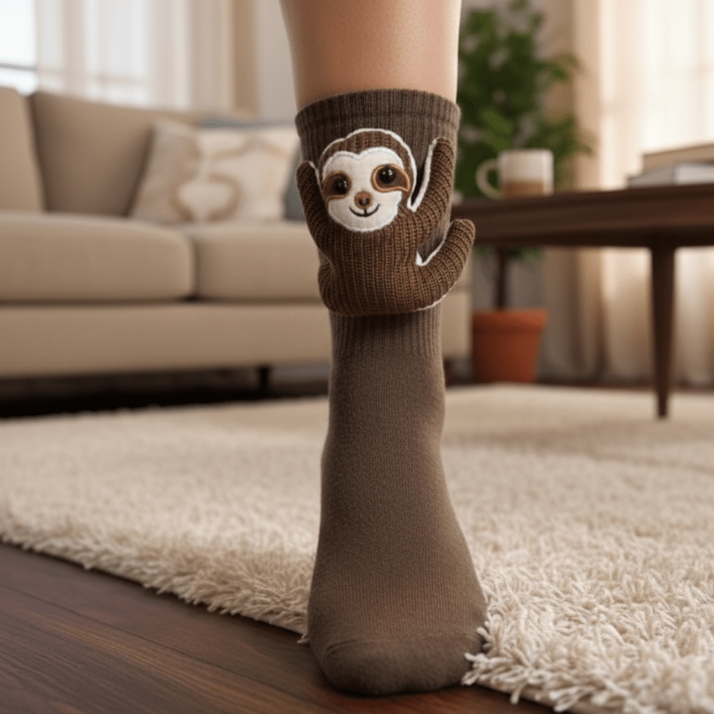 HUGFOOT – Cozy House Socks with Cute 3D Animal Accent & Secure Non-Slip Sole