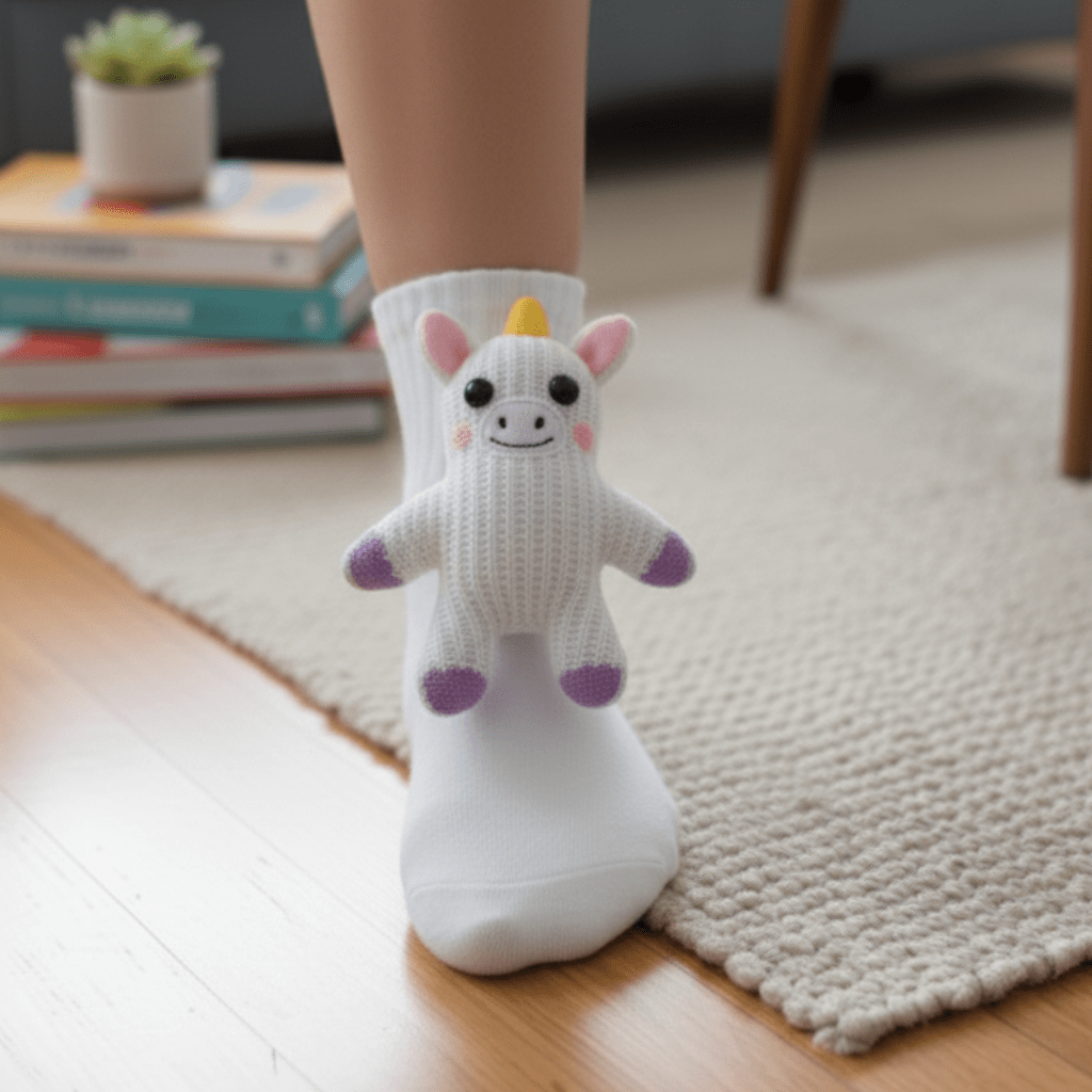 HUGFOOT – Cozy House Socks with Cute 3D Animal Accent & Secure Non-Slip Sole