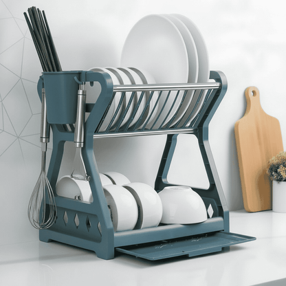 DRAINPRO – Robust 2-Tier Dish Drainer with Drip Tray and Cutlery Holder