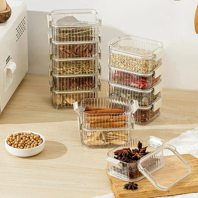 AROMASAFE – Stackable Multi-layer Spice Containers for Freshness & Kitchen Organization