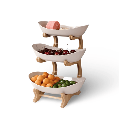 WOODFORM – Multi-tier wooden fruit bowl for modern countertop storage