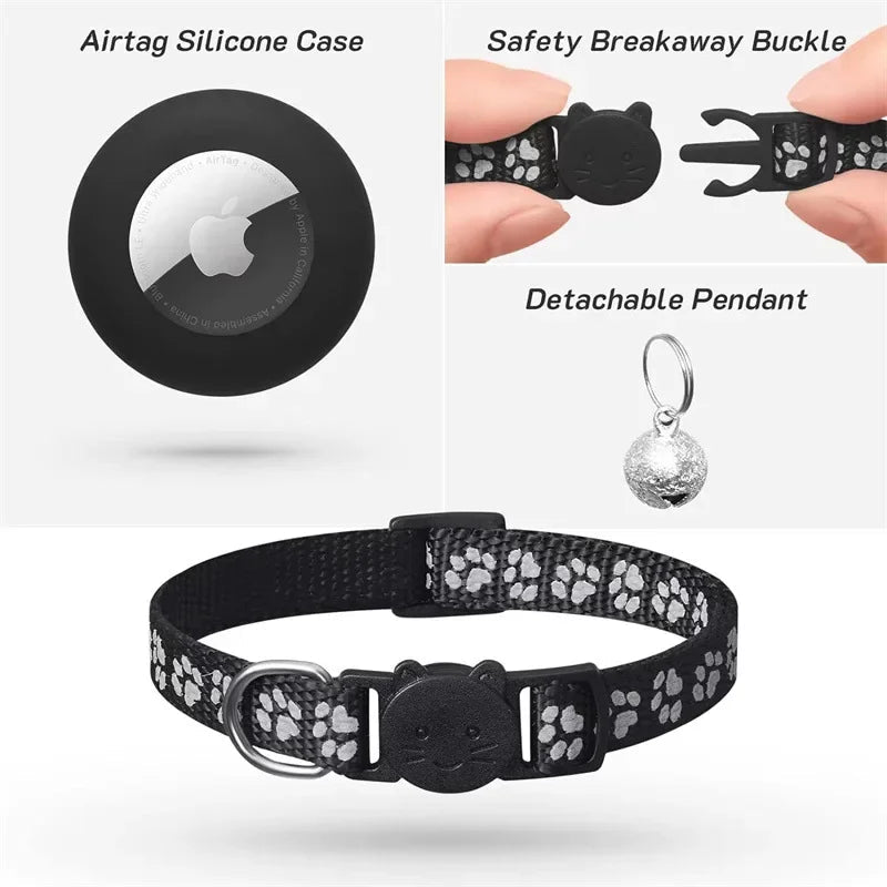 TRACKKITTY – Reflective Cat Collar with AirTag Holder and Safety Bell