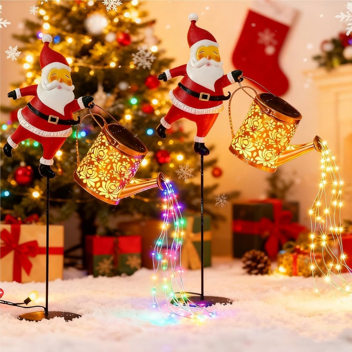 HOLLYPOUR – Solar Santa Watering Can Lantern for Cozy Winter Garden Decoration