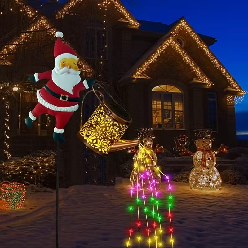 HOLLYPOUR – Solar Santa Watering Can Lantern for Cozy Winter Garden Decoration