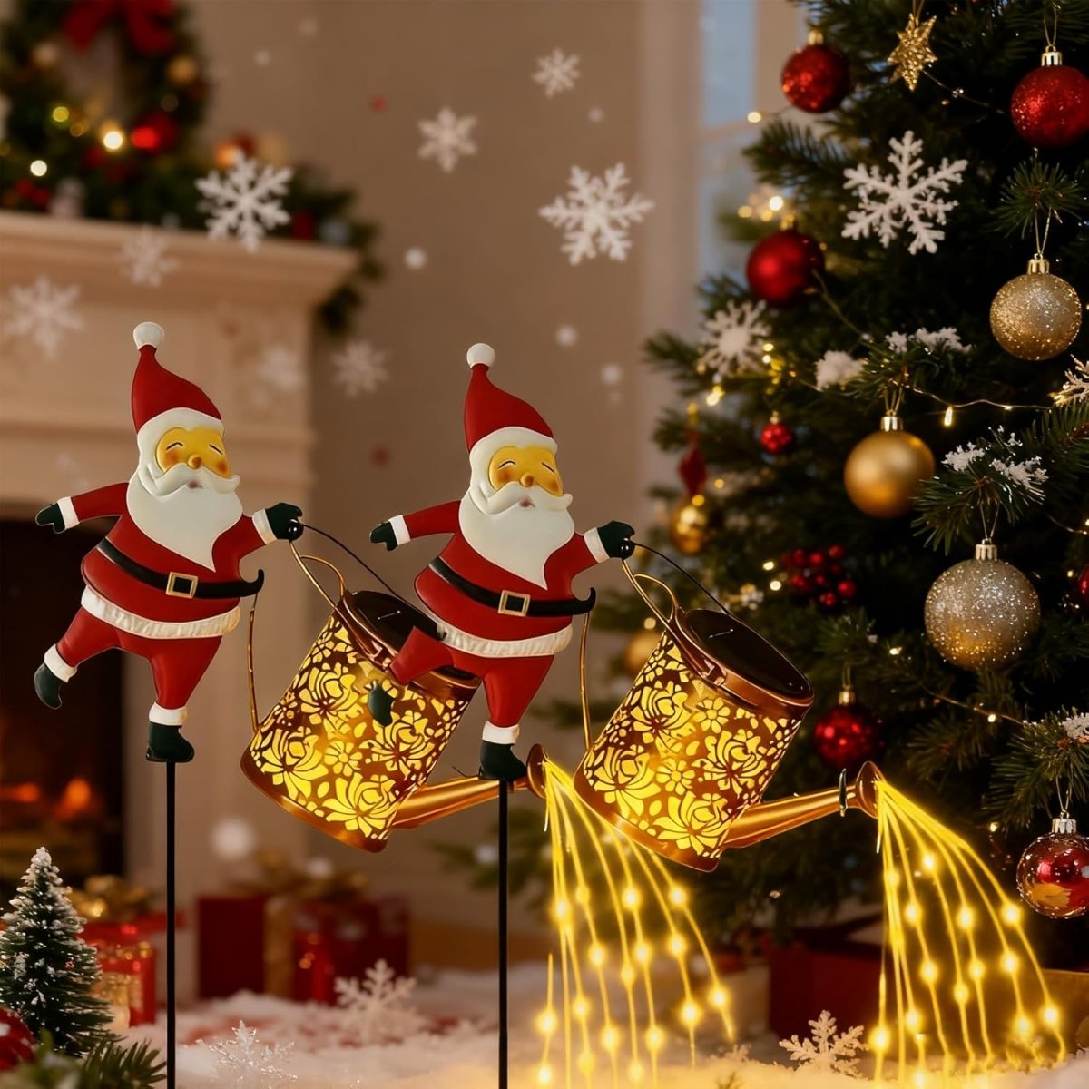 HOLLYPOUR – Solar Santa Watering Can Lantern for Cozy Winter Garden Decoration