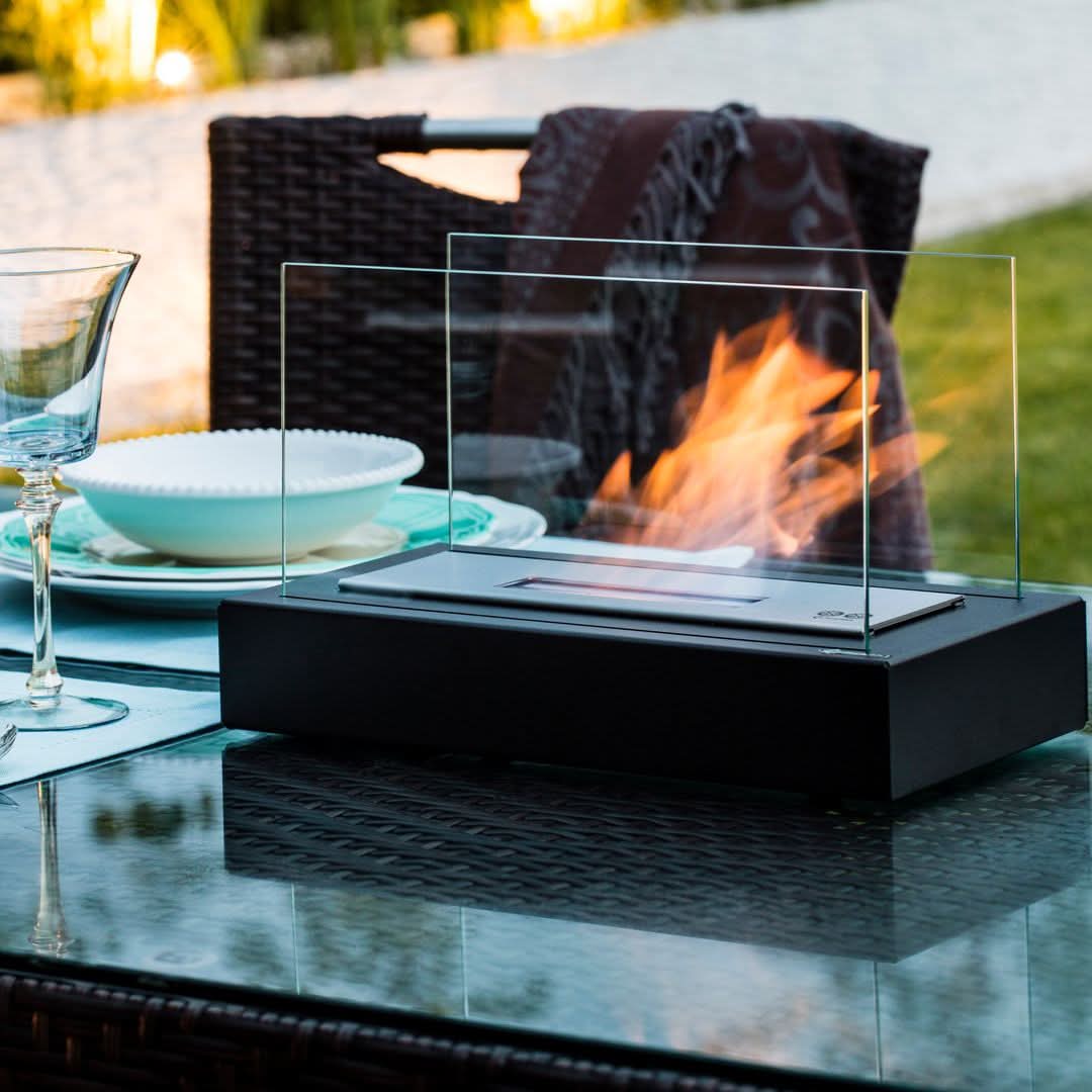 FlameGlow bioethanol table fireplace - Portable & stylish for indoors & outdoors