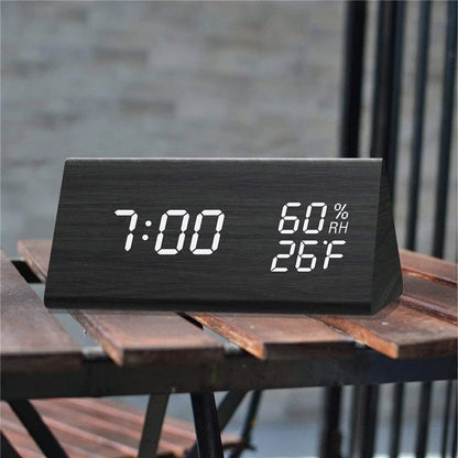 ECOCLOCK – Minimalist Digital Wooden Clock with Temperature Display & Light Control