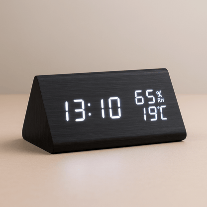 ECOCLOCK – Minimalist Digital Wooden Clock with Temperature Display & Light Control