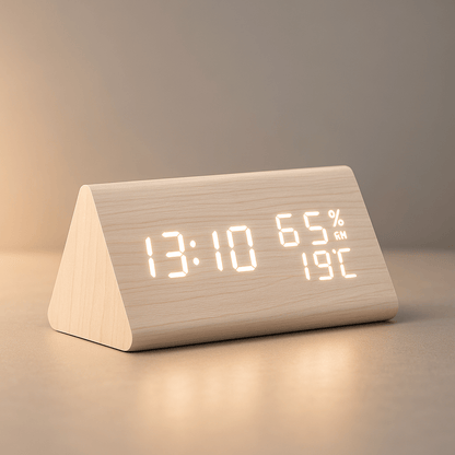 ECOCLOCK – Minimalist Digital Wooden Clock with Temperature Display & Light Control