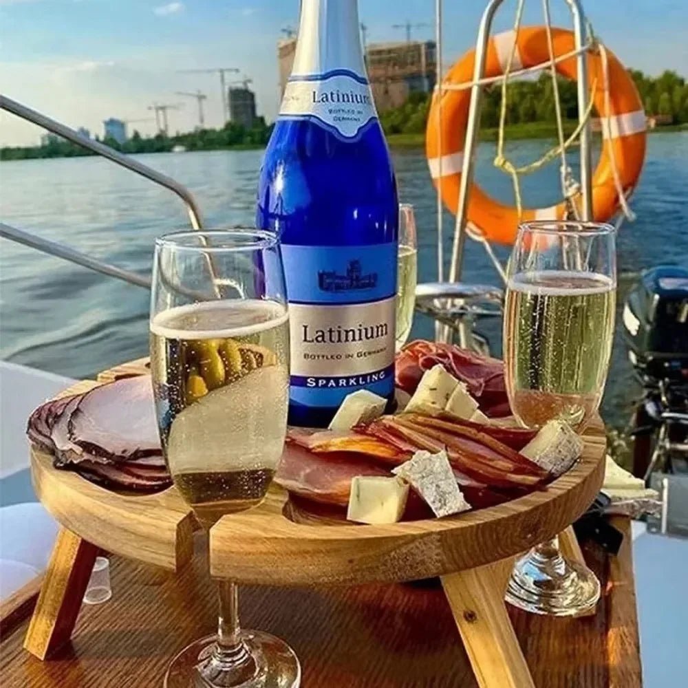 VINOFIELDX – Portable Foldable Wooden Picnic Table for Outdoor Dining with Wine Holder
