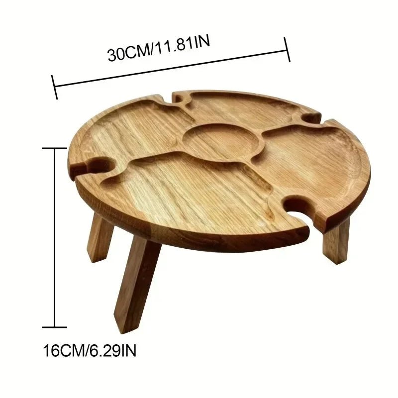VINOFIELDX – Portable Foldable Wooden Picnic Table for Outdoor Dining with Wine Holder